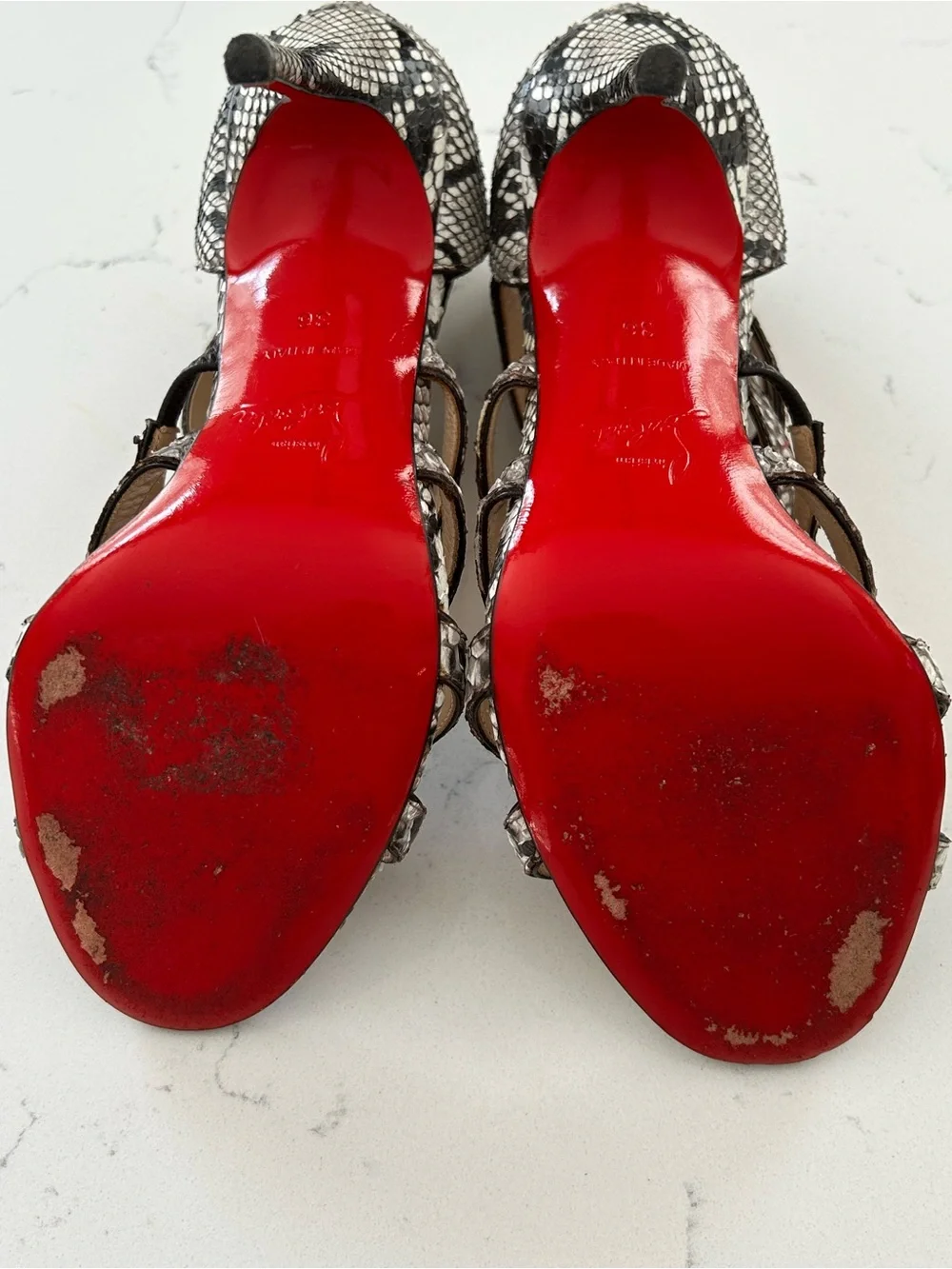 Christian Louboutin snake skin strappy heels size 36